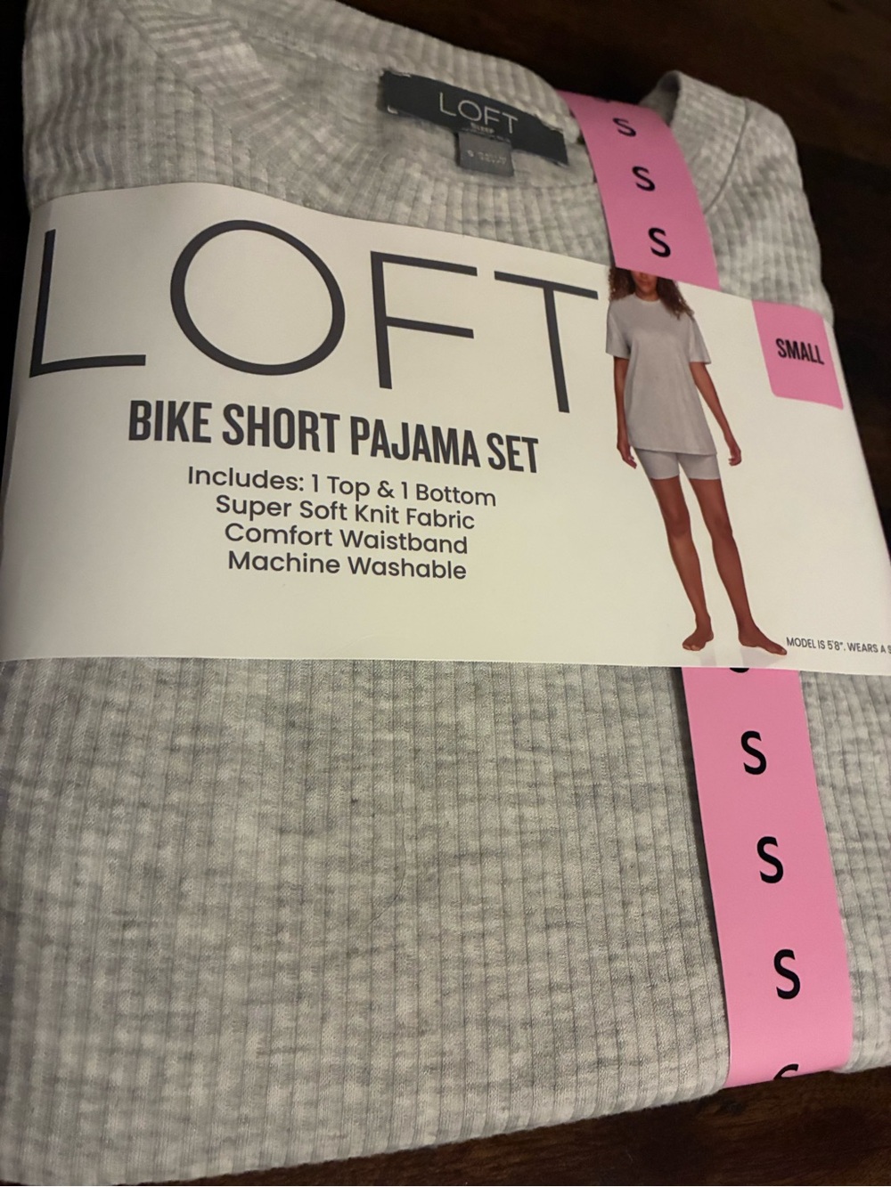 LOFT Gray Ribbed Bike Short Pajama Set - Heather Gray